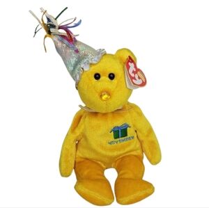 Ty Yellow Bear with Sparkly Party Hat